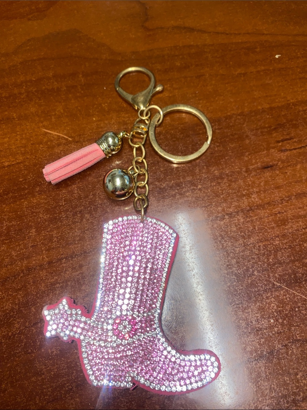 Pink Rhinestone Cowgirl Boot Key & Card Holder Charm